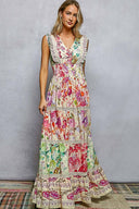 V-neck Smocked Waist Ruffle Floral Maxi Dress
