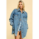 Distressed Denim Oversized Western Shirt Jacket