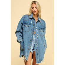 Load image into Gallery viewer, Distressed Denim Oversized Western Shirt Jacket
