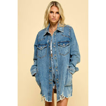 Load image into Gallery viewer, Distressed Denim Oversized Western Shirt Jacket
