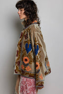 Vine Motifs Embroidered Contrast Velvet Jacket