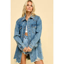 Distressed Denim Oversized Western Shirt Jacket