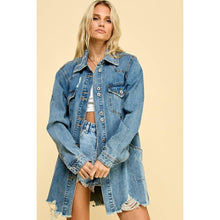 Load image into Gallery viewer, Distressed Denim Oversized Western Shirt Jacket
