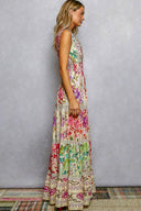 V-neck Smocked Waist Ruffle Floral Maxi Dress
