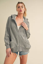 Load image into Gallery viewer, Waffle knit vintage washed zippered hoodie shop women’s fond du lac boutique
