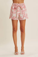 Red shorts print high rise tie waist elastic soft airy shop fond du lac women’s clothing store 