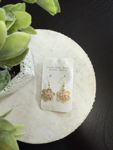 gold wallpaper floral gem earrings lightweight petite
