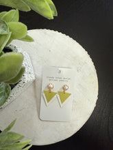 Load image into Gallery viewer, triangle earring cleo cloudy skies design wallpaper
