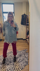 Distressed Denim Oversized Western Shirt Jacket