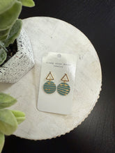 Load image into Gallery viewer, Teal and gold Minnie wallpaper earrings
