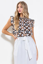 Load image into Gallery viewer, Geo Print Ruffle Sleeve Blouse Top
